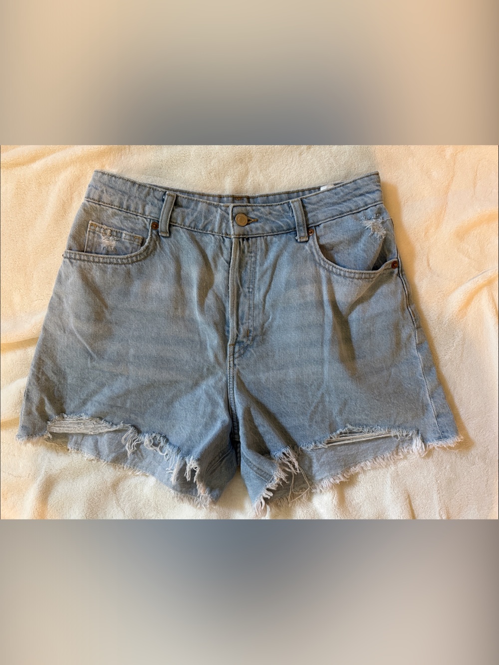 H&M Light Blue Distressed Denim Shorts